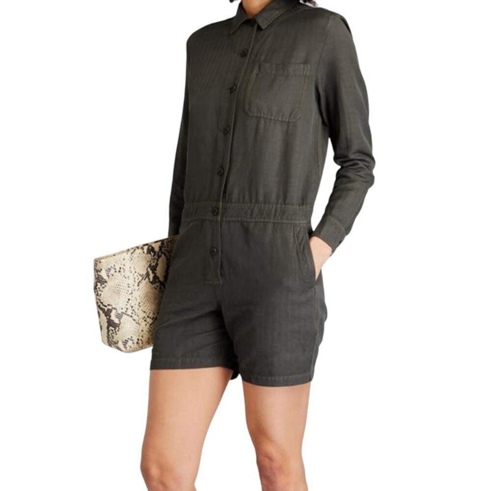 James Perse Herringbone twill playsuit romper dark green size 0 X-Small XS